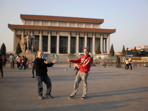 Throwback to Justin and Joel together in Beijing. (Doing Kung-Fu poses in Tiananmen Square)